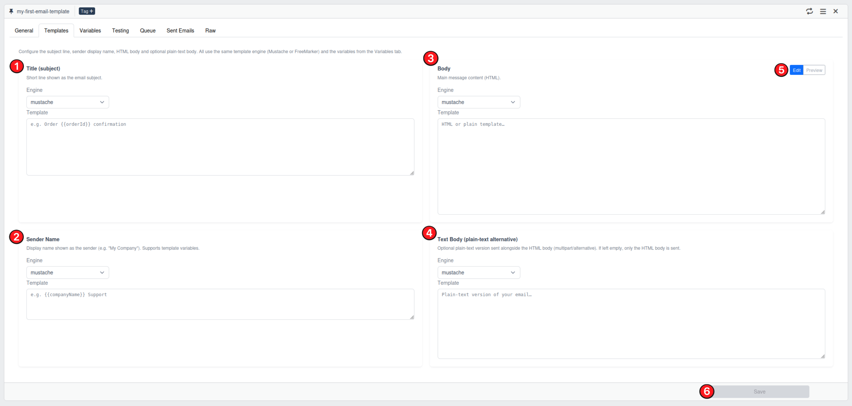 Email templates configuration