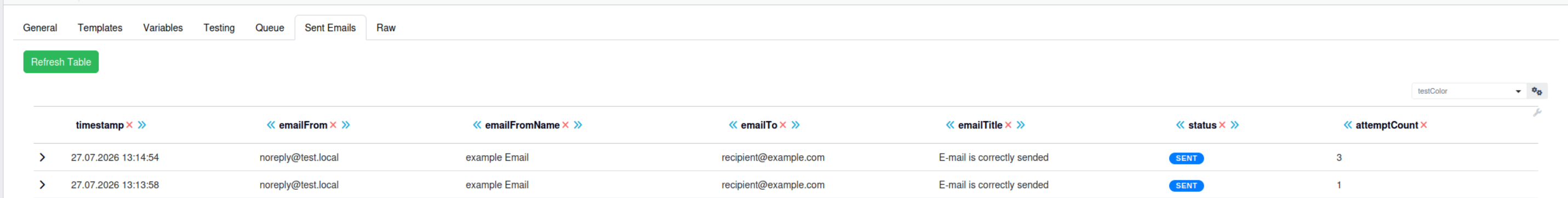 Sent emails